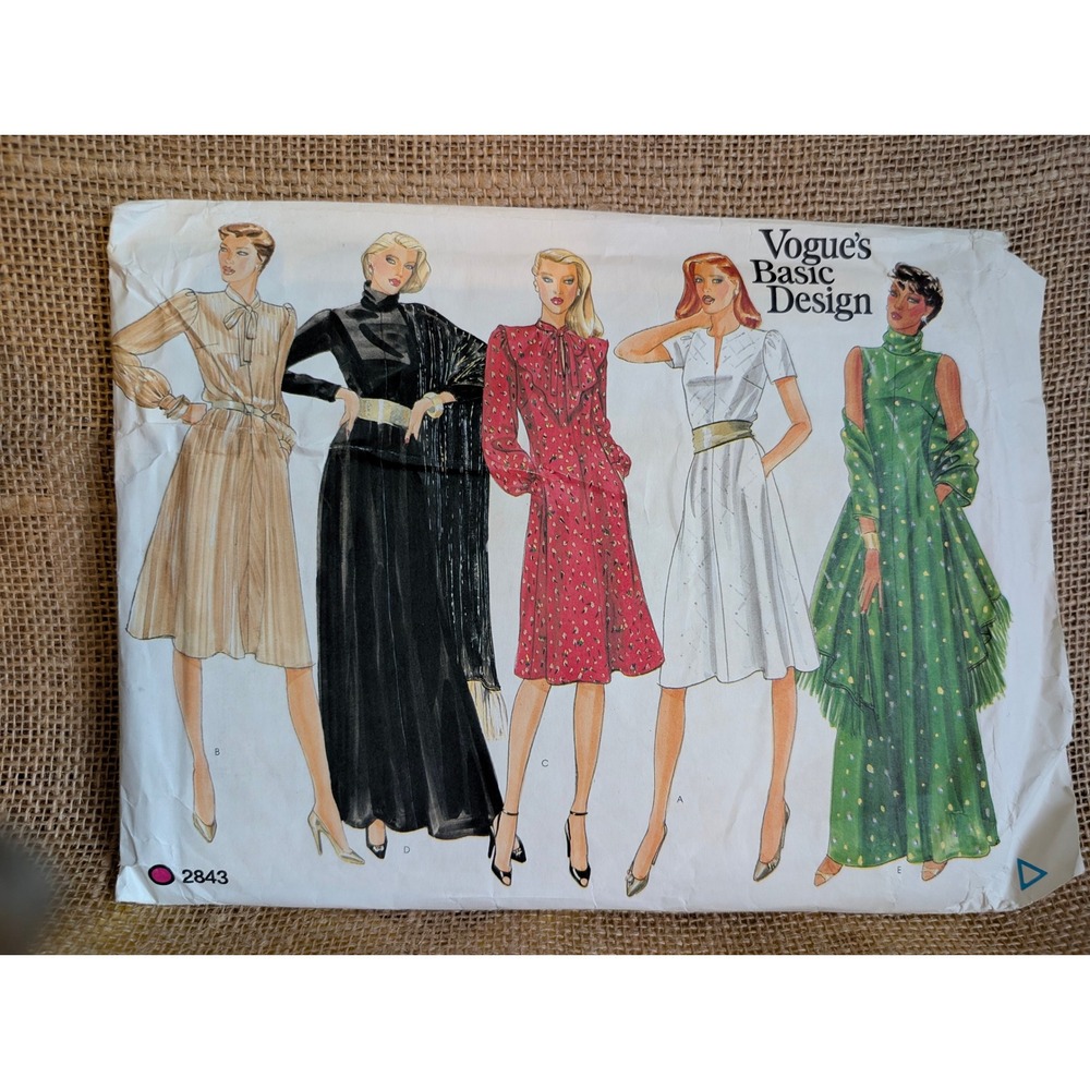 Vogue 2843 Vintage 1970s Dress and Shawl Sewing Pattern Size 14 Fit Flare Maxi